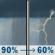Wednesday: Rain showers between 7am and 5pm, then showers and thunderstorms likely. Mostly cloudy, with a high near 77. Southwest wind 13 to 16 mph, with gusts as high as 30 mph. Chance of precipitation is 90%. New rainfall amounts between a tenth and quarter of an inch possible. Wednesday: Rain Showers